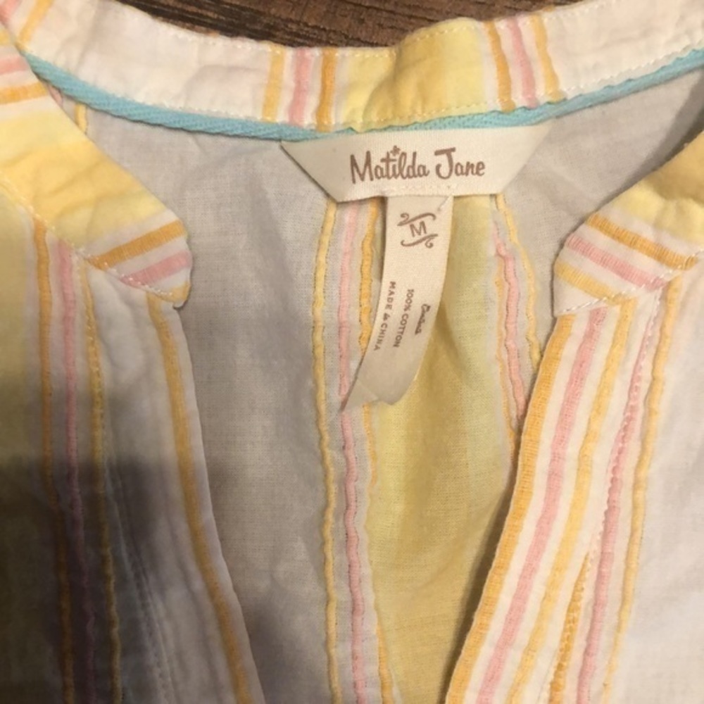 Matilda Jane Size M Summer Picnic Top‎ Shirt Blouse Yellow Pink Striped A101 - Picture 4 of 6